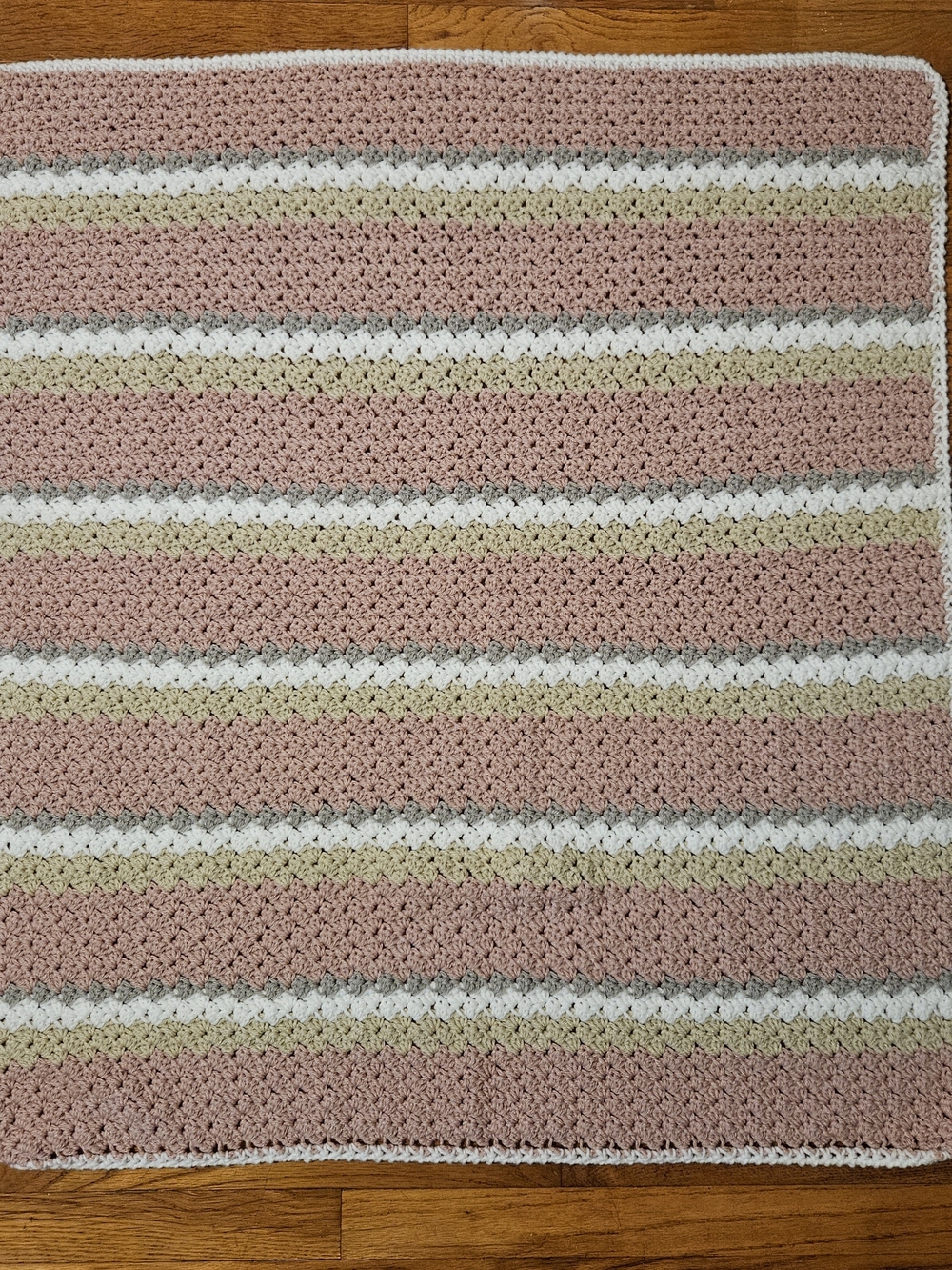 Handmade Pink, Cream & White Striped Crochet Baby Blanket